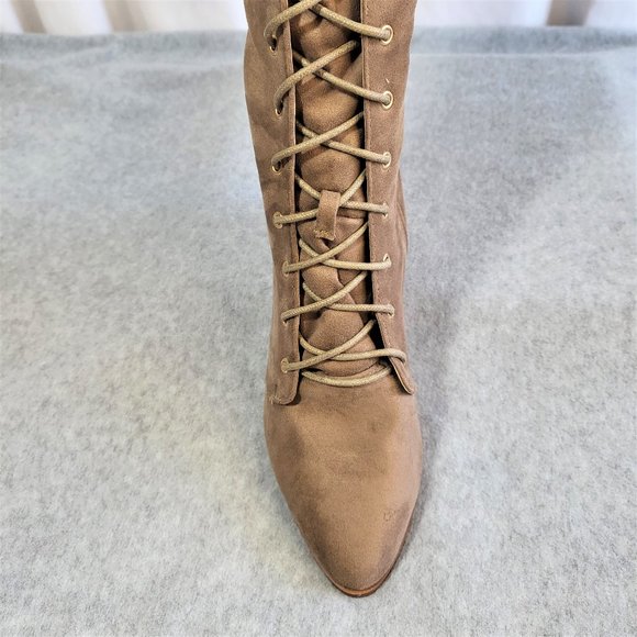 * So Me Taupe (Tan) Over The Knee Lace Up Block Heel Boots - Picture 4 of 12